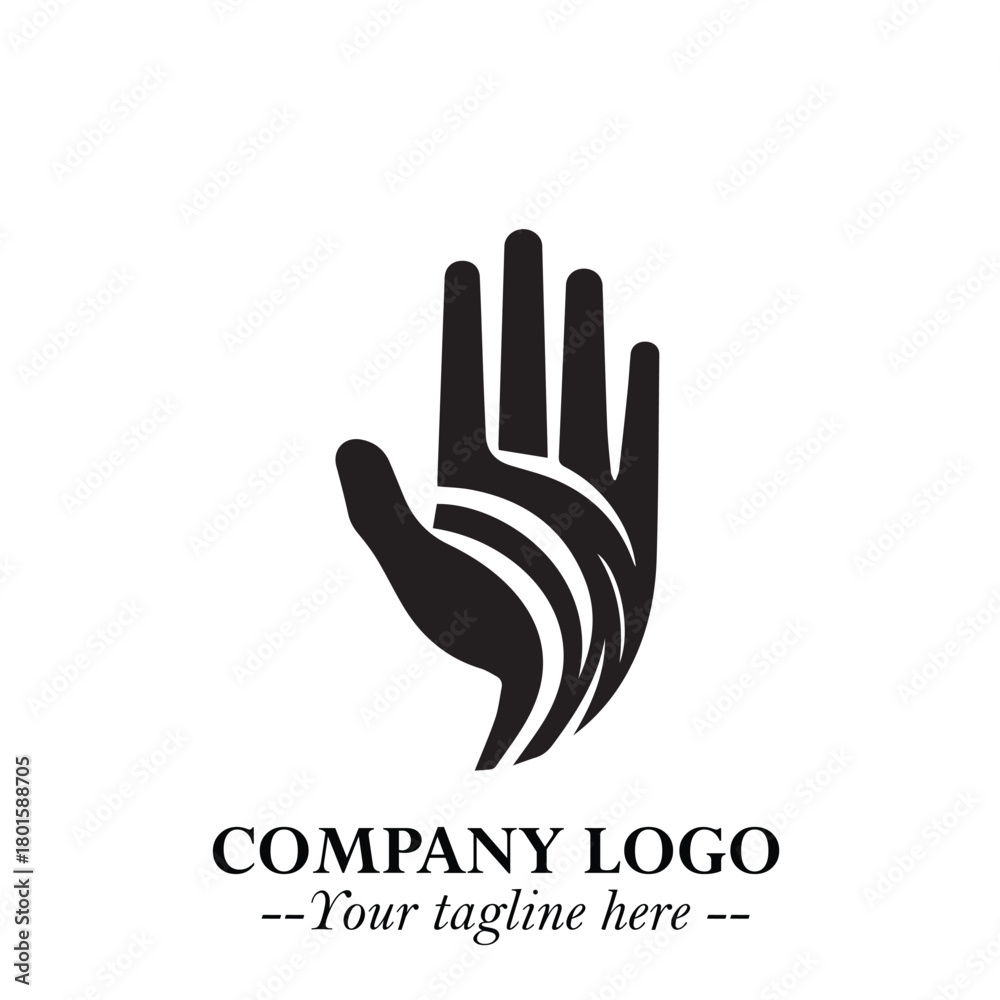 Fototapeta premium Minimalist Black Hand Logo Symbol on White Background in Clean Modern Silhouette Style