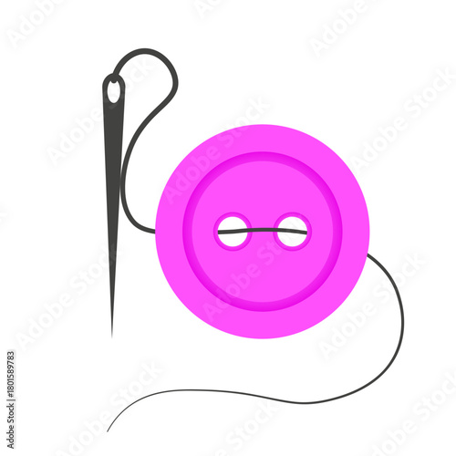 Vector pink button from garment needle and thread isolated transparent background. Perfect sewing studio and atelier logo label template design. EPS 10