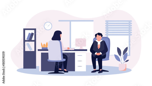 Detailed 3d illustration of a human resources manager conducting a professional job interview in a modern office setting showcasing communication and recruitment
