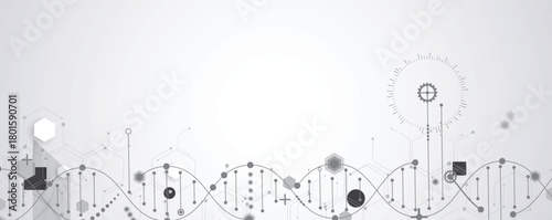 Futuristic hexagons, DNA strands, connected neural web structure