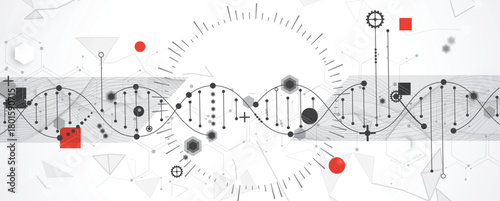 Futuristic hexagons, DNA strands, connected neural web structure