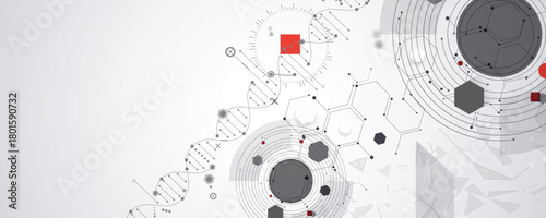 Futuristic hexagons, DNA strands, connected neural web structure