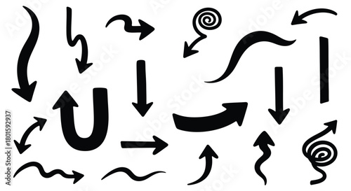 Vector arrows collection black direction signs graphic elements set