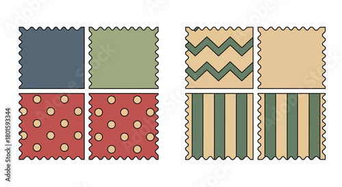 Fabric swatches patterns textile design material samples color palette