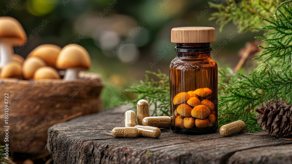 Naklejka premium Red Amanita Mushrooms in a Sunlit Autumn Forest