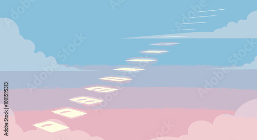 A celestial path of glowing light steps ascending towards the sky.