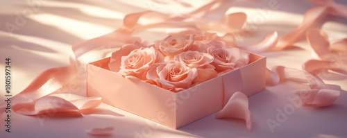 Elegant Gift Box with Delicate Roses and Satin Ribbons