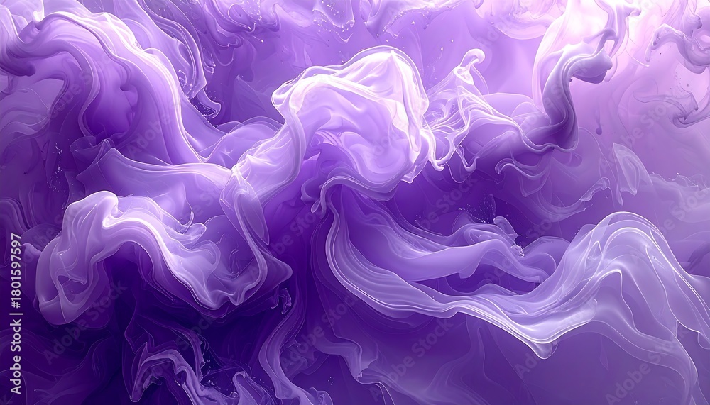 Fototapeta premium Abstract swirls of soft violet and white pigments merging to create a dreamy, flowing effect