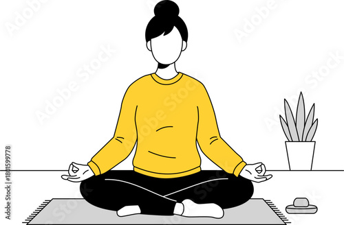 Illustration of Person Meditating Indoors