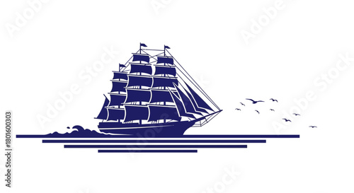 Majestic sailing ship with birds in flight for nautical themes