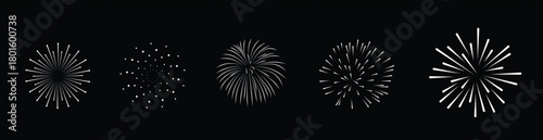 Minimal fireworks icon collection showcasing festive bursts for celebrations and special events