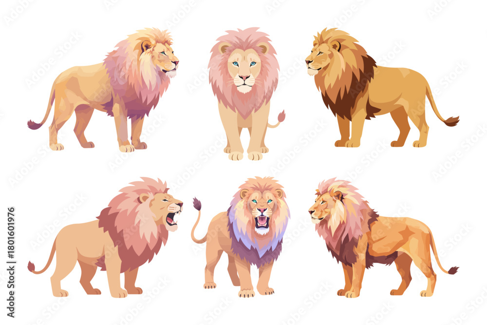Obraz premium vector set of lion illustrations in different poses