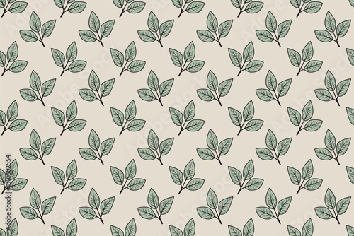 Elegant seamless pattern of stylized leaves on a beige background.  Perfect for textile design, wallpaper, packaging, or website backgrounds.