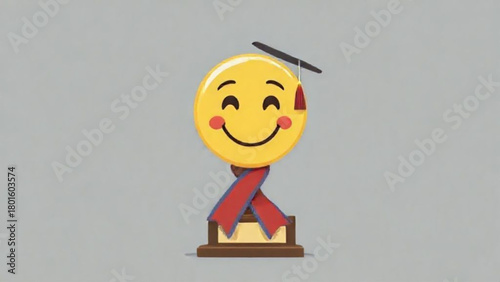 Cartoon concept vector illustration of a smiling businessman with an idea next to a cup of coffee