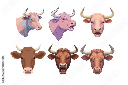Set of cow vector illustrations. Set of cow vector clipart designs.