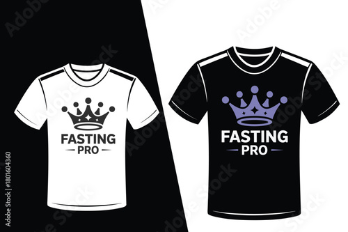 Fasting Pro t-shirt design with crown logo on black and white backgrounds apparel