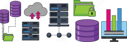 Cloud computing and data storage network server infrastructure editable vector