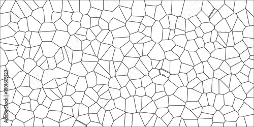 Seamless geometric tessellation of irregular polygons with black outlines creating a detailed cellular network pattern for abstract backgrounds and design elements