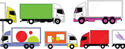 Colorful delivery trucks vector illustration transportation art editable vector