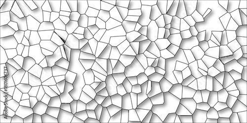 White Polygonal Mosaic Texture with Black Outline and Soft Shadows, Geometric Pattern Background for Graphic Design and Web Elements
