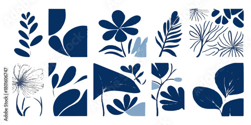 Vector floral elements set with butterfly, flower, and leaf illustrations for nature design and spring decoration