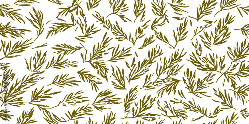 Seamless natural vector pattern with green wheat ears and organic leaf silhouettes