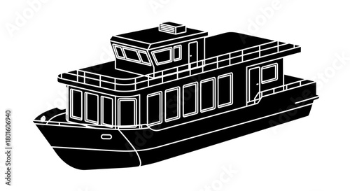 Modern ferry boat silhouette sailing on calm waters with clean design