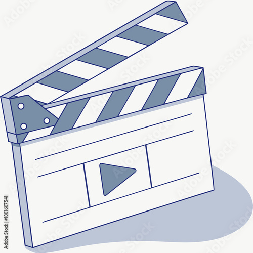 3D Cinematic Clapperboard with Play Button Icon
