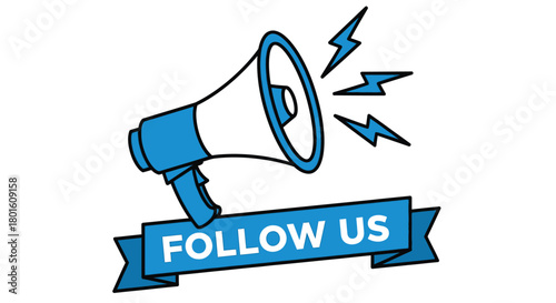 Powerful megaphone urging people to follow us on social media today