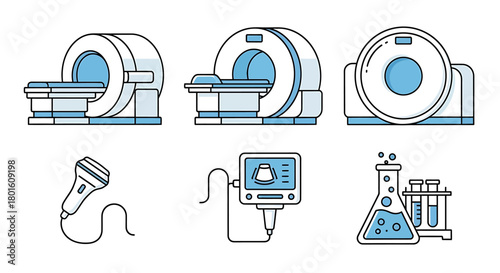 Medical Diagnostic Equipment MRI, Ultrasound, and Laboratory Analysis Icons