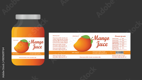 Mango Juice Bottle with Label Design Illustration