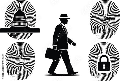Government security identity theft fingerprint data protection editable vector