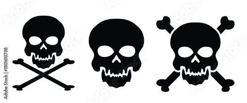 Skull and Crossbones Icon Set Isolated on White Background