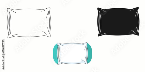 Sleeping Pillow Vector Set in Three Styles — Line Art, Silhouette and Color Version  for creative design projects and artistic compositions with a focus on simplicity