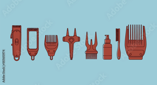 Barber tools and hair styling equipment vector illustration set editable vector