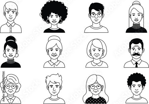 Diverse people avatars vector set profile pictures collection editable vector