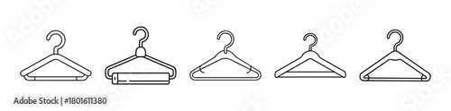 Various outline icons of garment and coat hanger set