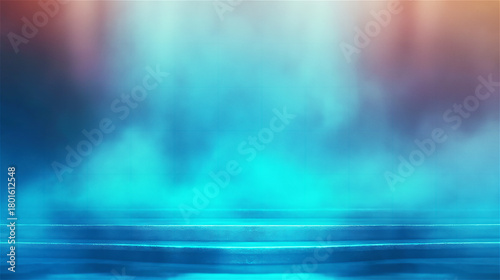 Mystical light beams reflecting on abstract blue and pink water surface. Artistic dreamy background ideal for design concepts and creative copy space.
