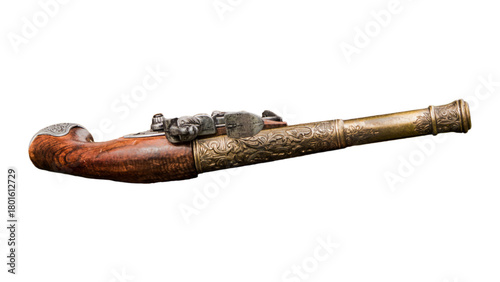 Antique drawing of isolated old rusty metal object, iron weapon, nail, and steel tool on white