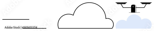 quadcopter soaring over clouds amidst clean lines, highlighting innovation, data, and technology. Ideal for technology, surveillance, logistics, security, delivery connectivity communication