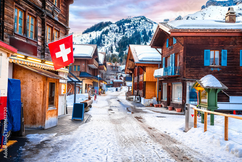 Wallpaper Mural Idyllic Alpine village of Murren snowy street view Torontodigital.ca