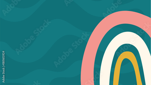 Fond abstrait minimaliste – Arrière-plan doux en formes organiques et arcs-en-ciel - Univers enfantin - Vert, rose, beige et jaune