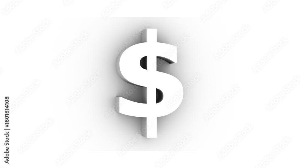 Fototapeta premium White background 3D dollar symbol icon for finance and business banking currency concept