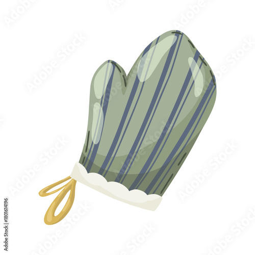 Set of two rustic kitchen oven mitts , one with a stripe pattern and one with a vintage folk ornament. Hand-drawn vector illustration in a cozy watercolor style, isolated for cooking and baking design