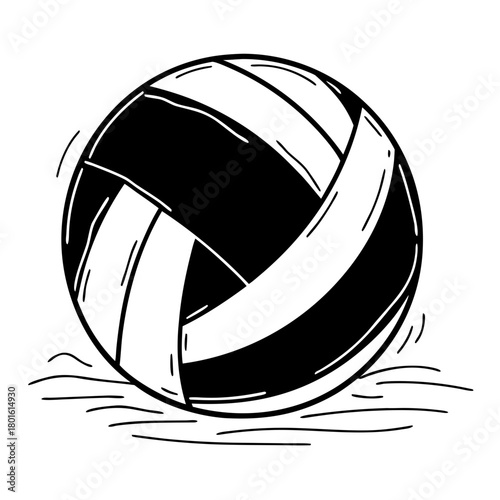 Hand-drawn volleyball illustration with dynamic motion lines  
