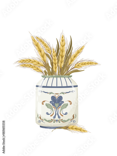 Isolated square kitchen pot holder (oven mitt) with a rustic gingham check pattern. Hand-drawn vector illustration in a cozy watercolor style, ideal for farmhouse decor and baking themes.