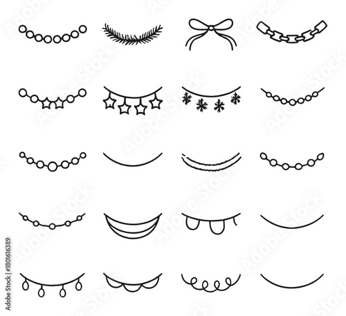 Collection of decorative garland designs in minimalist style on gray background