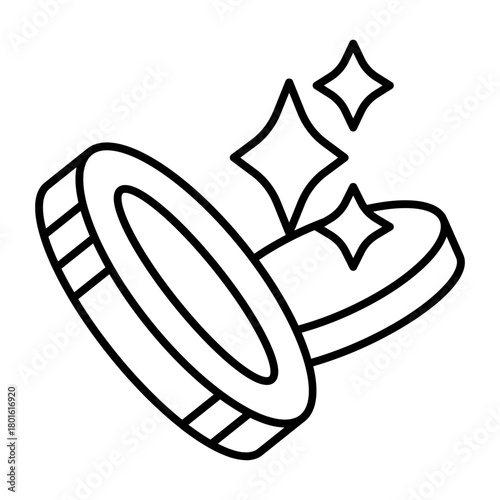 Coins with shine sparkling thin line icon, slot currency concept. Vector graphics. Casino slots money sign on white background, style icon mobile or web design.