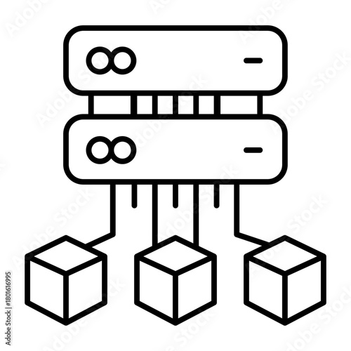 Storage server of tokens thin line icon, multiverse concept. Vector graphics. Digital assets sign on white background, style icon mobile or web design.
