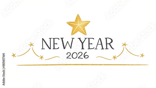 New Year 2026 Gold Star and Swirls Design